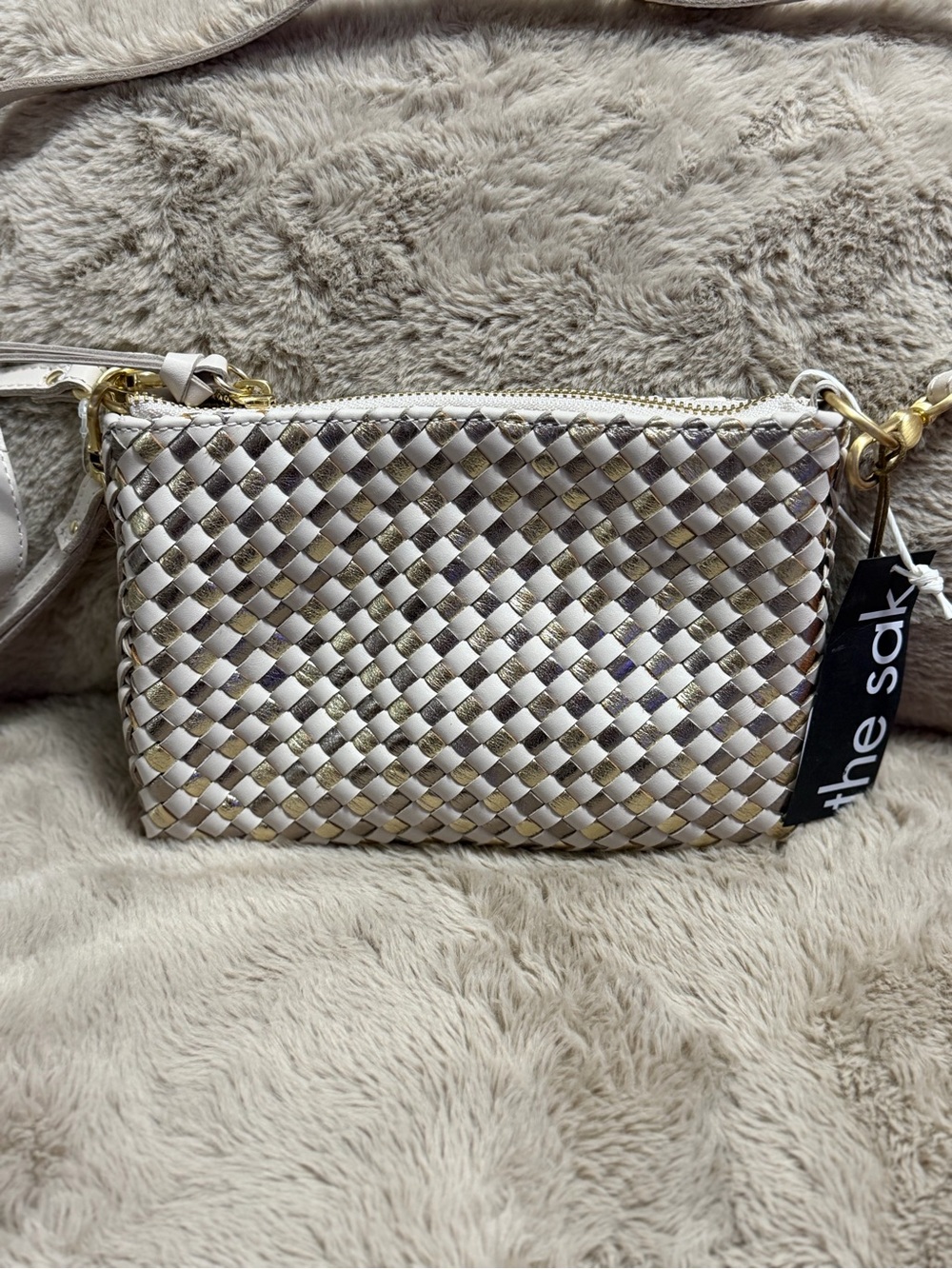 The Sak Woven Crossbody Bag - White and Gold Accent